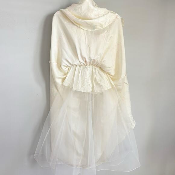 Vintage Steppin' Out Satin Floral Strapless Midi Dress Yellow XS - Picture 11 of 13